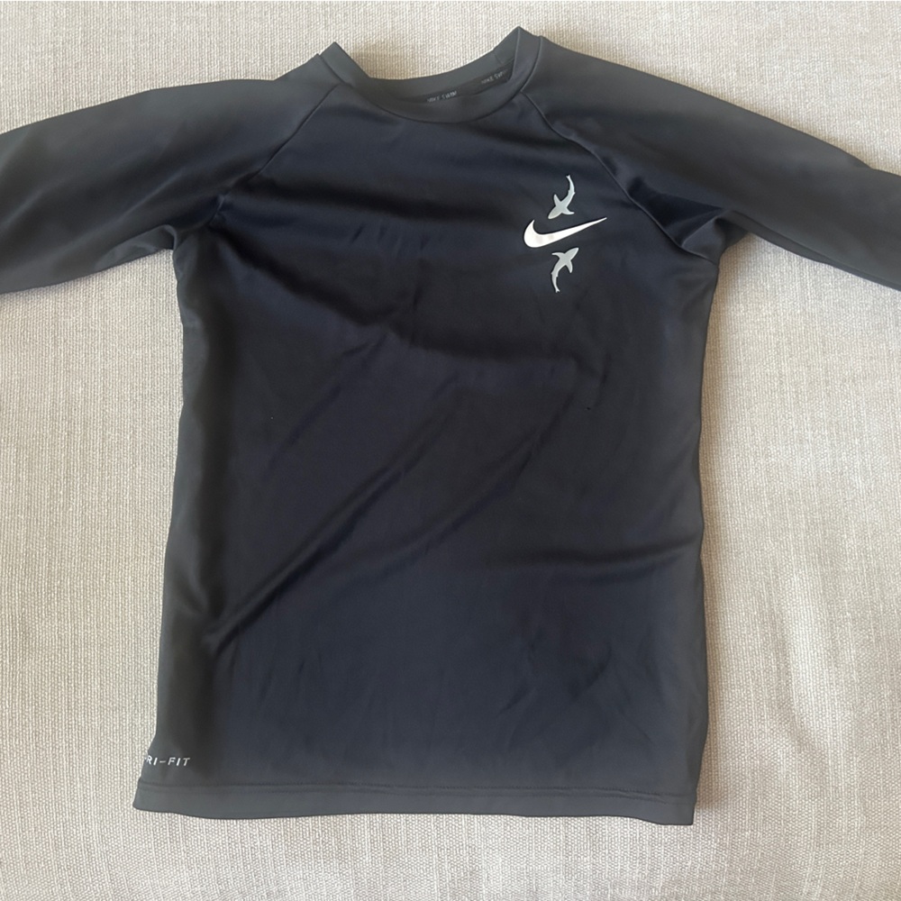 Nike Black Long-Sleeve Kids Swim Rashguard with Silver Swoosh